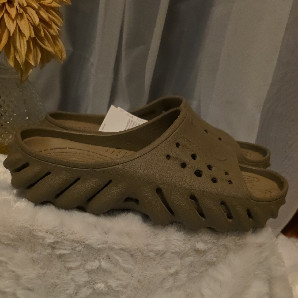 New CROCS Tan Slide Sandals